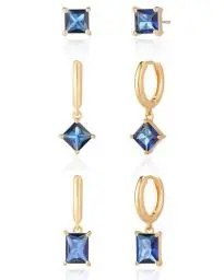 Produktbild: MESOVOR 3 Paar Kristall Goldene Ohrringe Damen Hängend, 18 Karat Vergoldete Kleines Ohrringe Set | Creolen Gold, Ohrstecker und Tropfen Ohrringe für Mädchen (Blau)