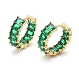 Produktbild: MESOVOR Creolen Ohrringe mit Zirkonia für Damen, 18 Karat Vergoldete Mehrfarbige Zirkonia-Ohrringe, Schmuck, Geschenke für Frauen und Mädchen (Grün)
