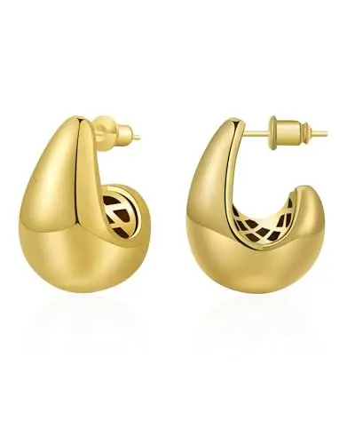 Produktbild: MESOVOR Gold Klobige Creolen Ohrringe für Damen und Mädchen, 18 Karat Vergoldete Leichte Hohle Dicke Offene Kreolen Ohrringe Schmuck Geschenke (Gold-05)