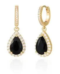 Produktbild: Mesovor Diamant Tropfen Creolen Ohrringe für Damen, 18 Karat Vergoldete Wasser Tropfen Ohrringe mit Kubischem Zirkonia für Hochzeit, Abschlussball, Party Schmuck (Schwarz)
