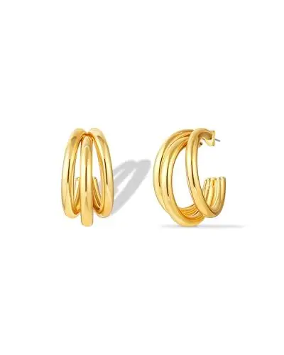 Produktbild: Mesovor Gold Creolen Ohrringe für Damen, 18K Vergoldete Klobige Dreifach-Krallen-Creolen Ohrringe, Gold Earrings, Trendiger Schmuck Geschenke (Klein)