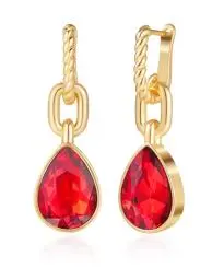 Produktbild: Mesovor Gold Kristall Creolen Ohrringe für Damen, 18 Karat Vergoldet Verdrehte Huggie Ohrringe | Grüne Schwarze Kristall Wasser Tropfen Hängend Ohrringe Schmuck Geschenke (Rot)