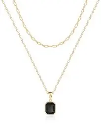 Produktbild: Mesovor Gold Kristall Halsketten für Damen im Trend, 18K Vergoldete Büroklammer Kette | Geburtsstein-Halskette, Schmuckgeschenke (Schwarz)