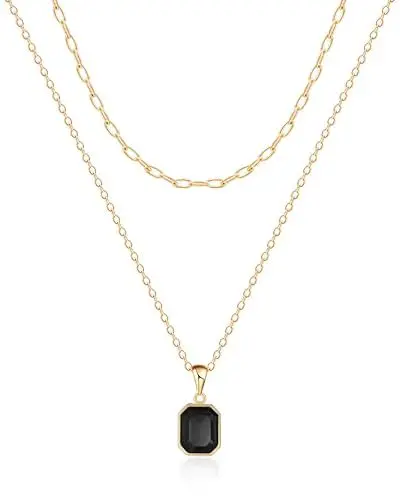 Produktbild: Mesovor Gold Kristall Halsketten für Damen im Trend, 18K Vergoldete Büroklammer Kette | Geburtsstein-Halskette, Schmuckgeschenke (Schwarz)