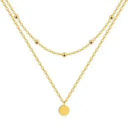 Produktbild: Mesovor Gold Schichtige Halsketten für Damen, 18 Karat Vergoldete Halskette mit Scheiben Anhänger | Münze Diamant Ketten Schmuck Geschenke (Korn)