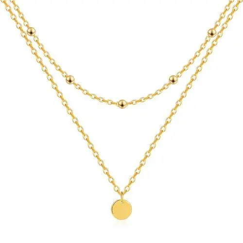 Produktbild: Mesovor Gold Schichtige Halsketten für Damen, 18 Karat Vergoldete Halskette mit Scheiben Anhänger | Münze Diamant Ketten Schmuck Geschenke (Korn)