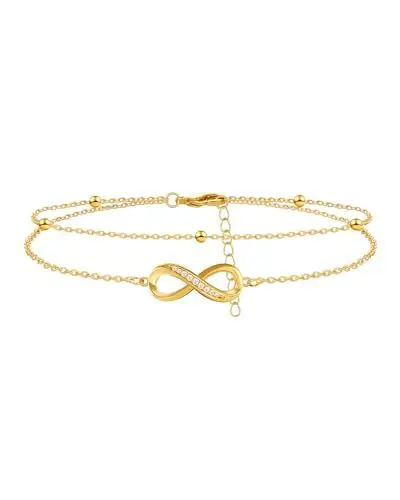 Produktbild: Mesovor Gold Unendlichkeit Herz Glieder Armbänder für Damen und Mädchen, 18 Karat Vergoldete, Verstellbare Mehrlagige Armbänder, Geschenke für Mama, Freunde (Unendlichkeit)