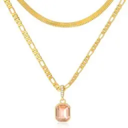 Produktbild: Mesovor Goldene Geschichtet Ketten Halsketten mit Anhänger Kristall, 18 Karat Vergoldete Figaro und Schlangenkette Halsband Halskette für Frauen Mädchen Schmuck Geschenke (Gelb)