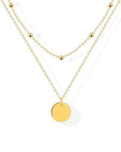Produktbild: Mesovor Kette mit Gold Münzen für Damen, Halskette mit 18 Karat vergoldetem Gold, 15 mm Scheiben Anhänger Goldkette Silberkette für Frauen, Schmuck Geschenke (Gold)
