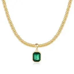 Produktbild: Mesovor Klobige Gold Kristall Kette für Damen Trendig, 18 Karat Vergoldete Statement-Kielkette | Geburtsstein-Halskette, Schmuck Geschenke (Quadrat-Grün)