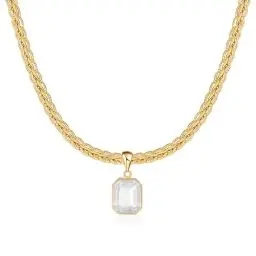 Produktbild: Mesovor Klobige Gold Kristall Kette für Damen Trendig, 18 Karat Vergoldete Statement-Kielkette | Geburtsstein-Halskette, Schmuck Geschenke (Quadrat-Weiß)