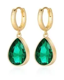 Produktbild: Mesovor Kristall Creolen Ohrringe für Damen, 18 Karat Vergoldete Funkelnde Kristall Wassertropfen Ohrringe Hängend, Schmuck, Geschenke für Ehefrau, Mutter (Grün)