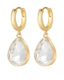 Produktbild: Mesovor Kristall Creolen Ohrringe für Damen, 18 Karat Vergoldete Funkelnde Kristall Wassertropfen Ohrringe Hängend, Schmuck, Geschenke für Ehefrau, Mutter (Weiß)