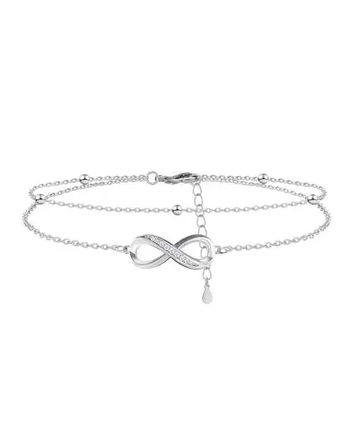 Produktbild: Mesovor Silberne Unendlichkeit Herz Glieder Armbänder für Frauen und Mädchen, Einstellbar Sterlingsilber Vergoldet Mehrschichtige Armbänder als Geschenke (Unendlichkeit)