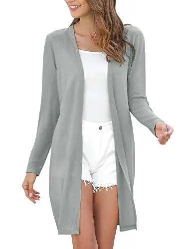 Produktbild: MessBebe Strickjacke Damen Lang Cardigan Sommer Langarm Offen Front Dünn Leicht Casual Frühling