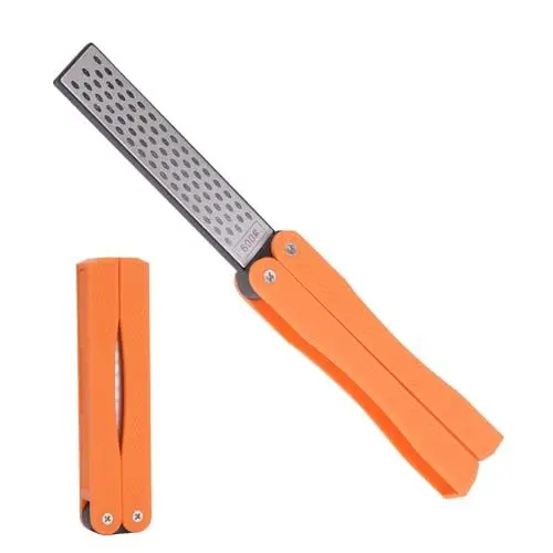 Produktbild: Messerschärfer Klein - Outdoor Mini Schleifstein, Faltbarer Doppelseitiger Messerscharf, 400/600 Körnung Handheld Knife Sharpener, Tragbarer Messer für Küche (Orange)