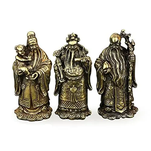 Produktbild: Messing-Fengshui-Figur, Dekoration, Sammlung Archaize Messing Fu Lu Shou Lebensreichtum Buddha-Statue Kleine Kuriosität Chinesische Bronze Taoismus 3 Langlebigkeit Gott Heimdekoration Geschenk
