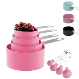 Produktbild: Messlöffel Set 8 Stück Kunststoff Messbecher,Messbecher Set Edelstahl für Messen Flüssigkeiten Feststoffe mit 4 Measuring Cups und 4 Löffel, Messwerkzeug von Küchen, Dosierlöffel für Backmessen Blau