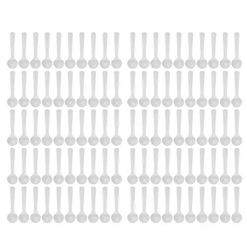 Produktbild: Messlöffel - 100 Stück 2ml/1g Messlöffel Set aus Kunststoff, Schaufel mit Langem Griff, Kleine Esslöffel, Bruchsicher, BPA-frei