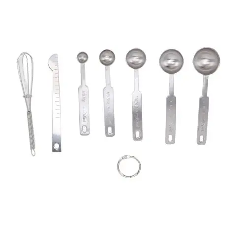 Produktbild: Messlöffel-Set, 7-teiliges Edelstahl-Multifunktions-Backmesslöffel mit Nivellierer Schneebesen für Mehl, Gewürz, Ei, Stapelbares Design(Silber)