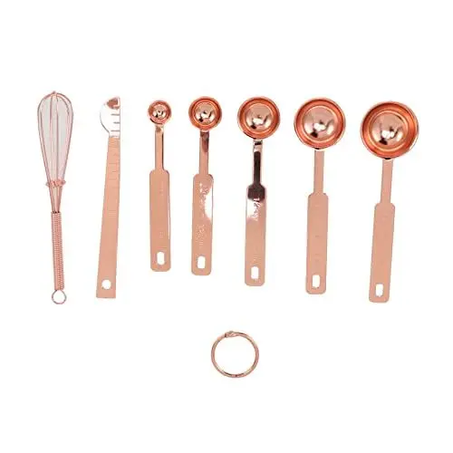 Produktbild: Qcwwy Messlöffel-Set, 7-teiliges Edelstahl-Multifunktions-Backmesslöffel mit Nivellierer Schneebesen für Mehl, Gewürz, Ei, Stapelbares Design(Roségold)