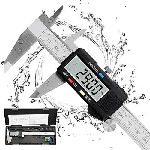 Produktbild: Messschieber Digital, Qfun Edelstahl Schieblehre Messwerkzeuge 150mm Spritzwasserdicht Staubdicht Schieblehre Digital mit LCD Display für Haushalt und Industrie Messung Messlehre