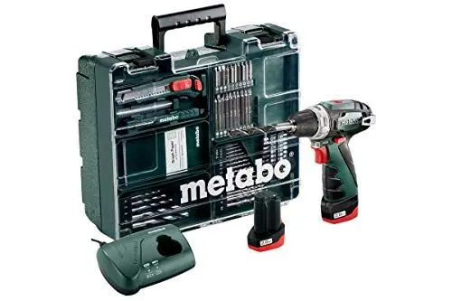 Produktbild: Metabo Akku-Bohrschrauber PowerMaxx BS Basic Set – 600080880 – 12 V – Mobile Werkstatt mit kompaktem Bohrschrauber und Zubehör – Inklusive Akku und Ladegerät