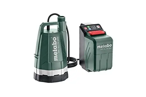 Produktbild: metabo Akku-Tauch- und Regenfasspumpe TPF 18 LTX 2200 – 601729850 – 18 V – Max. Fördermenge 2200 l/h und max. Förderhöhe 22 m – Max. Eintauchtiefe: 2 m – 142 x 142 x 226 mm