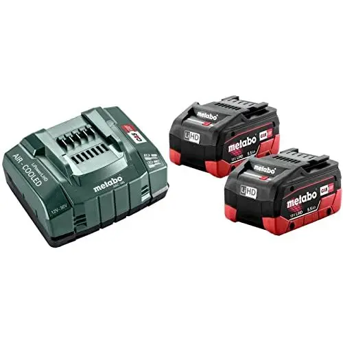 Produktbild: metabo Basis-Set 2 x LiHD 5,5 Ah – 685122000 – Akkuset für effizientes und schnelles Laden – Inklusive 18-V-Akkus und Ladegerät