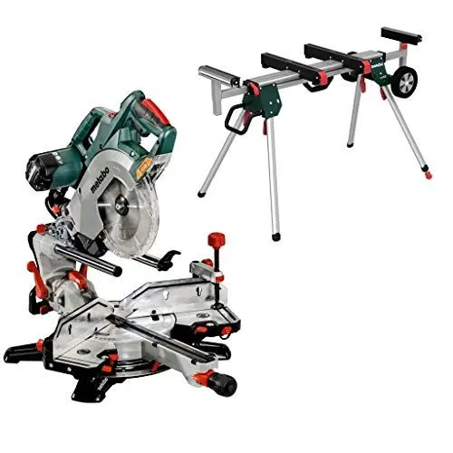 Produktbild: metabo Kappsäge KGSV 72 Xact SYM Set - 1800 W - Doppellinienlaser, LED-Arbeitslicht, präzises Sägen von Gehrungen, kompakte Zugfunktion, ideal für Aluminium & Kunststoff - Mit Maschinenständer KSU 251