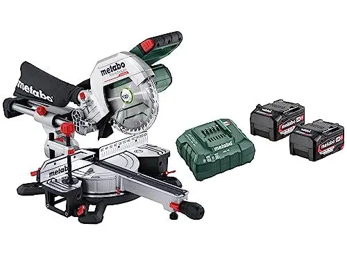 Produktbild: Metabo KGS 18 LTX BL 216 Akku-Kappsäge (18V 2x5.2Ah Li-Power, Ladegerät ASC 55, mit Zugfunktion, Klasse M, Säge, robuste Bausweise) 614216650
