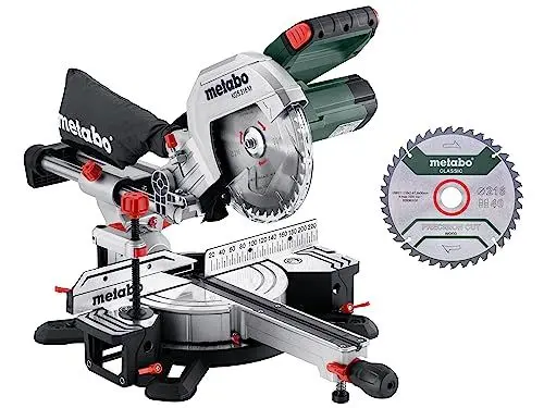 Produktbild: Metabo Kapp- und Gehrungssäge Set KGS 216 M – 613216900 – Mit Precision Cut Line, 216 mm 2. Hartmetall-Sägeblatt und Zugfunktion – 2 m Kabellänge