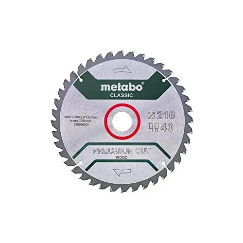 Produktbild: Metabo Sägeblatt Precision Cut Wood - Classic, 216 x 2,4/1,8 x 30, Z40 WZ 5° neg. – 628060000 – Sägeblatt für saubere Schnitte in Weich- und Hartholz