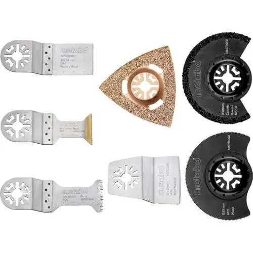 Produktbild: metabo Multitool Starter-Set „Classic“ 7-teilig - Zubehör für Holz, Metall, Fugen & Spachtel - Kompatibel mit PowerMaxx MT 12/18 & MT 400 Quick - Sägeblätter, Schleifplatte, Schaber