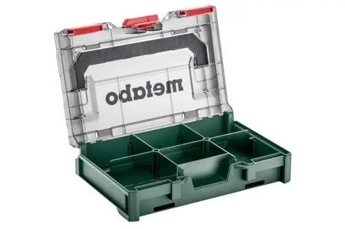 Produktbild: metabo metaBOX 63 XS Organizer - 252 x 167 x 63 mm - Robuste, transparente Aufbewahrungsbox für Kleinteile, stapelbar, IP43 Schutz, abnehmbare Trennwände - Lebensmittelecht & spülmaschinenfest