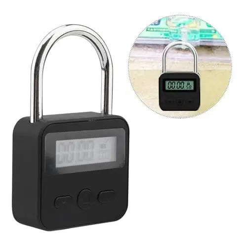Produktbild: Metal Timer Lock, 99 Hours Max Timing Lock, Heavy Duty Metal Time Out Padlock, USB Rechargeable Timer Padlock with LCD Display, Multi-Function Micro Electronic Timer Lock(Black)