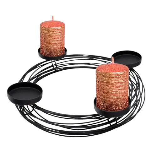 Produktbild: Metall Adventskranz schwarz für Stumpenkerzen - Ø 36 cm - Kerzenhalter im Gitter Design mit 4 Kerzentellern - Weihnachten Advent Winter Tisch Deko Gitterkorb Kerzenleuchter