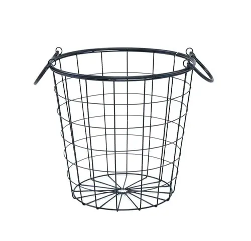 Produktbild: Metall Drahtkorb schwarz mit 2 Griffen - 35 cm - Aufbewahrung Deko Korb - Gitter Draht Design Korb rund