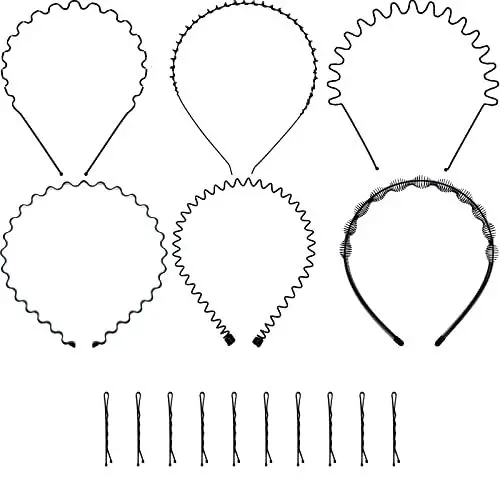 Produktbild: Metall Haarband, Haarbänder Stirnband 6 Stück Schwarz Haarreifen mit 10 Bobby Pins Welle Herren Damen