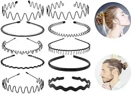 Produktbild: Metall Haarband für Männer Frauen Schwarz Welle Rutschfestes Elastisches Stirnband Stirnbänder Schönheitspflege Geeignet für Outdoor Sport, Fitness, tägliches Make-up Yoga(10 Stück)