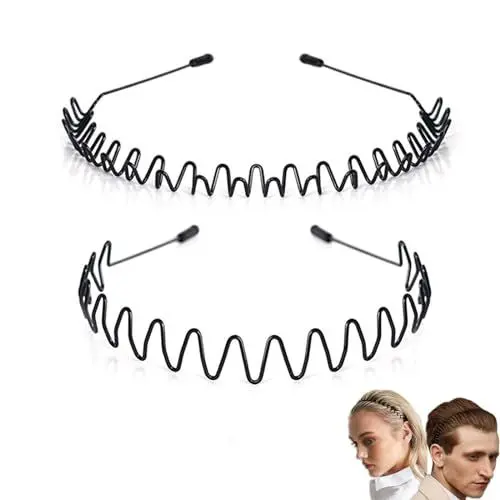 Produktbild: Metall Haarband für Männer Frauen Schwarz Welle Rutschfestes Elastisches Stirnband Stirnbänder Schönheitspflege Geeignet für Outdoor Sport, Fitness, tägliches Make-up Yoga(2 Verschiedene-Stück)