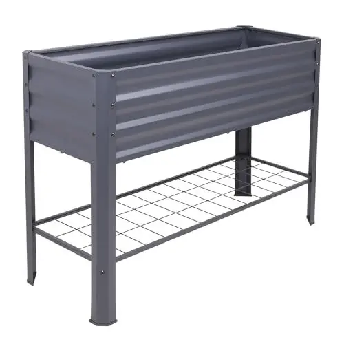 Produktbild: Metall Hochbeet anthrazit inklusive Pflanzenvlies - 114 x 41 cm - Anzucht Frühbeet freistehend mit Gitterablage - Garten Pflanzkasten Gemüsebeet Kräuterbeet Anzuchthilfe mit Vlies