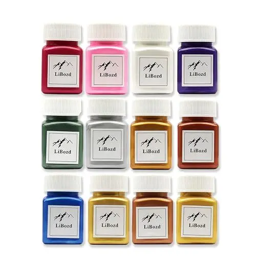 Produktbild: LiBozd Metallic Acrylfarben 12x Acrylfarbe je 60 ml Ungiftige Acryl Farben mit Wasserfeste Acrylfarben für Modellbau und zum Basteln(12 Farben)