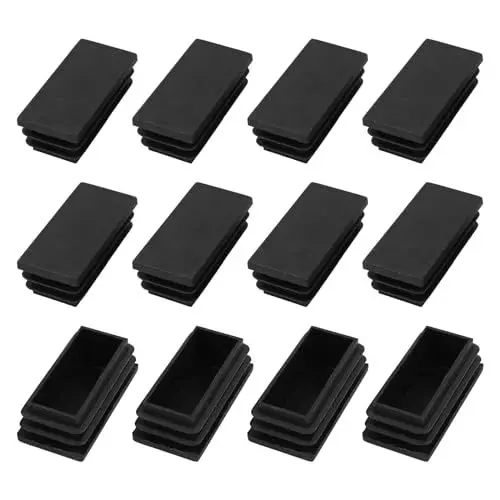 Produktbild: METALLIXITY Rechteckige Endkappen (50 x 25mm) 12 Stück, Kunststoff Rechteckrohr Einsätze Gewinde Endkappen Schutzkappen - für Möbel Tisch Stuhlbeine, Schwarz