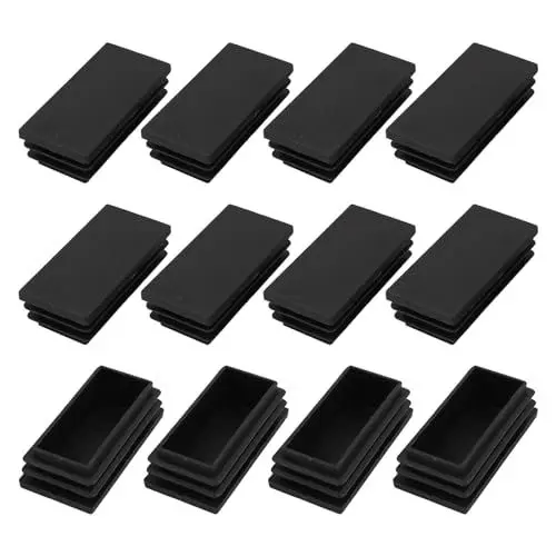 Produktbild: METALLIXITY Rechteckige Endkappen (60 x 30mm) 12 Stück, Kunststoff Rechteckrohr Einsätze Gewinde Endkappen Schutzkappen - für Möbel Tisch Stuhlbeine, Schwarz