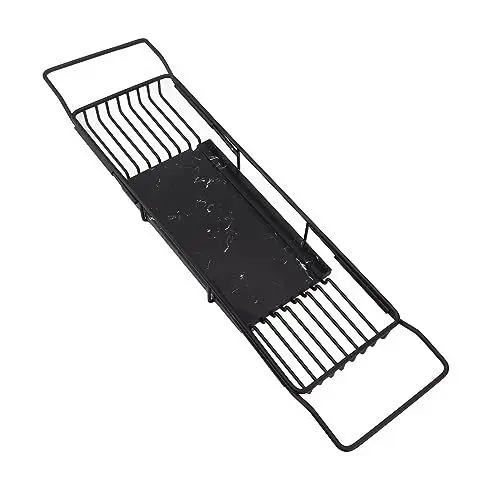 Produktbild: Metall-Marmor-Badewannenregal, Metall-Marmor-Badewannentablett, rutschfest, Platzsparend, Multifunktional, Erweiterbar, Badewannentablett, Einweihungsgeschenk (Schwarz)