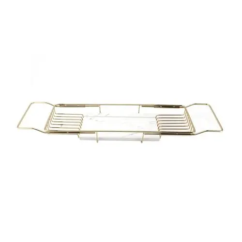 Produktbild: Metall-Marmor-Badewannenregal, erweiterbares multifunktionales Badewannentablett, platzsparendes Einweihungsgeschenk (Gold White)