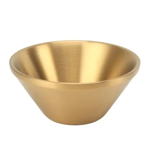 Produktbild: Metall-Salatschüssel, Sichere Universelle Salat-Rührschüsseln aus Edelstahl 304, Doppelschichtig für Reis-Snacks (Gold 15 cm)