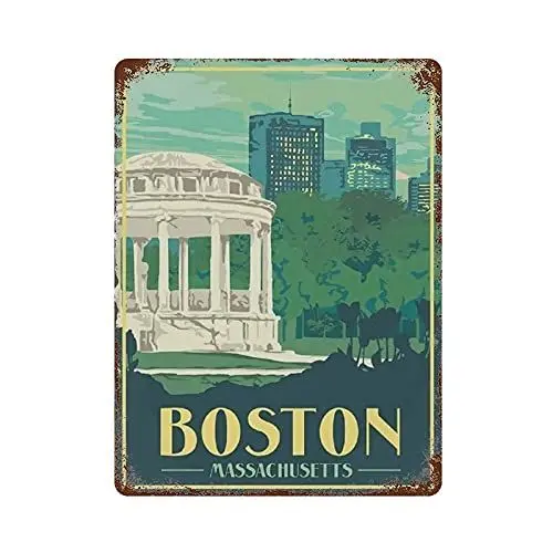 Produktbild: Metallschild aus Eisen – Boston Massachusetts Blechschild Poster Retro-Wanddekoration Garage Bar Club Café Bauernhaus Gartendekoration 16 x 12 Zoll