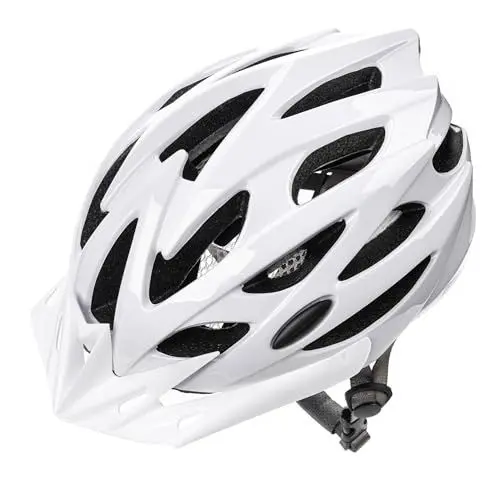 Produktbild: meteor® Marven Fahrradhelm Herren Kinder-Helm MTB rollerhelm mädchen kinderfahrradhelm rennradhelm Mountainbike Inliner skaterhelm BMX fahradhelm Scooter Jungen Bike Helmet (Shiny White, M (55-58cm))